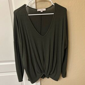 LOFT Women's Dark Green Knot Front Long Sleeve Sweater